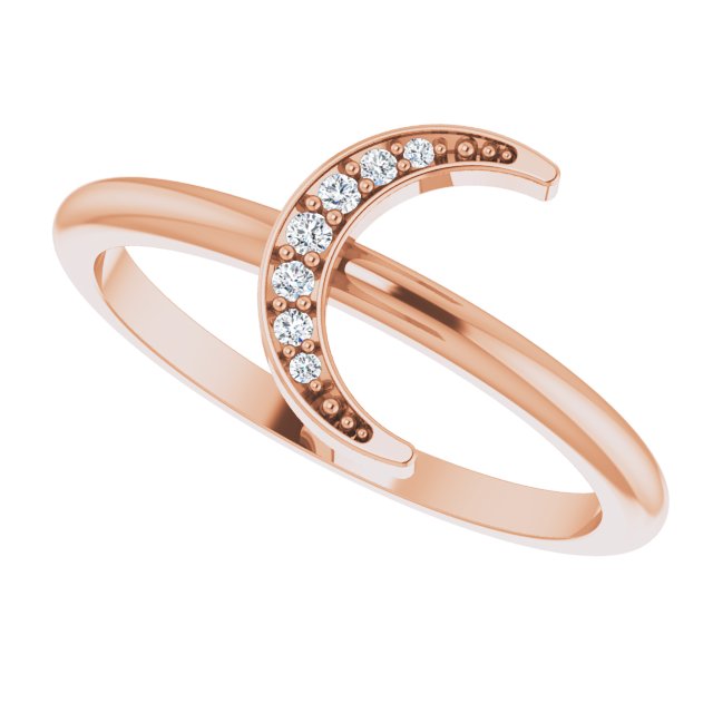 14K Gold Round Natural Diamond Stackable Crescent Ring - Rose Gold - view 5