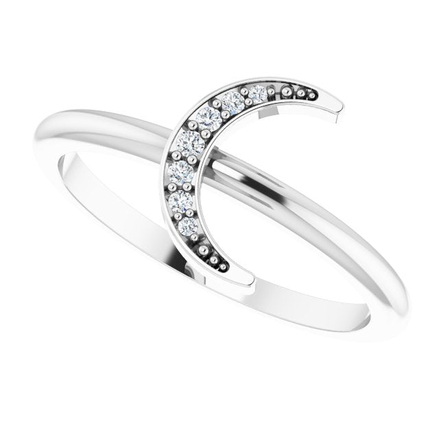 Platinum Round Natural Diamond Stackable Crescent Ring - view 5
