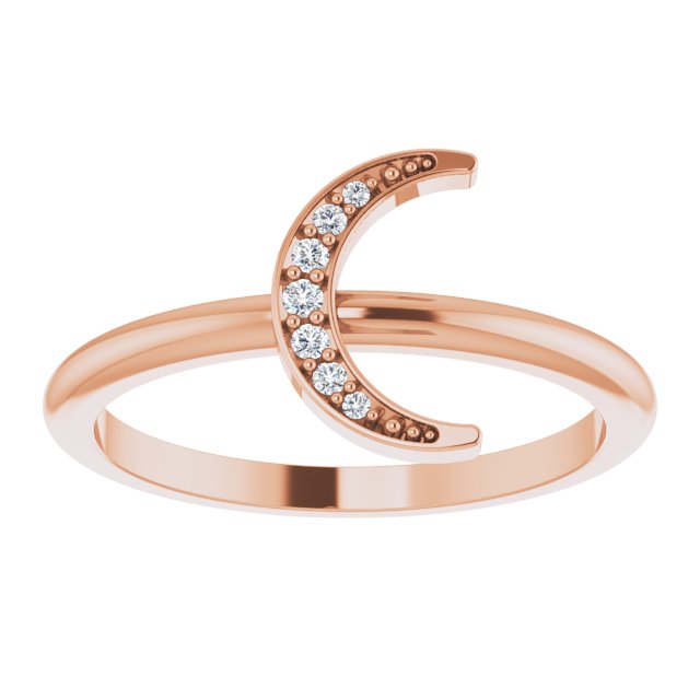 14K Gold Round Natural Diamond Stackable Crescent Ring - Rose Gold - view 3