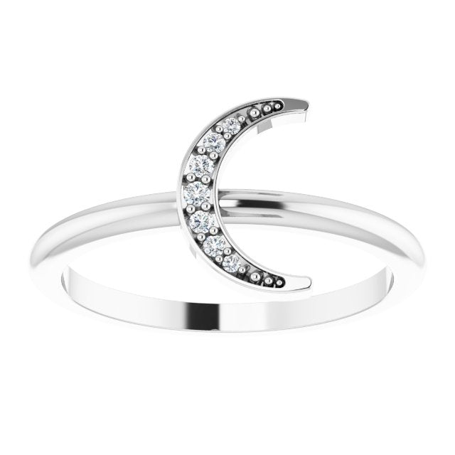 Platinum Round Natural Diamond Stackable Crescent Ring - view 3