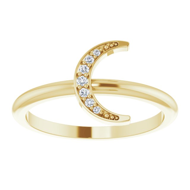 14K Gold Round Natural Diamond Stackable Crescent Ring - Yellow Gold - view 3