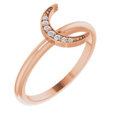 14K Gold Round Natural Diamond Stackable Crescent Ring - Rose Gold