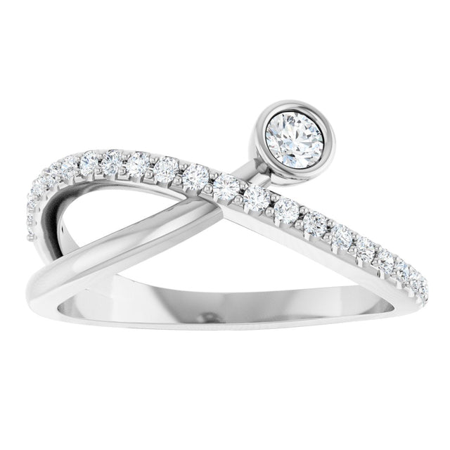 14K Gold Round Natural White Sapphire Criss-Cross Bezel-Set Ring – 3mm Stones - White Gold - view 3