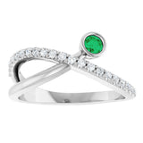 14K Gold Round Natural Emerald Criss-Cross Bezel-Set Ring – 3mm Stones - White Gold - view 3