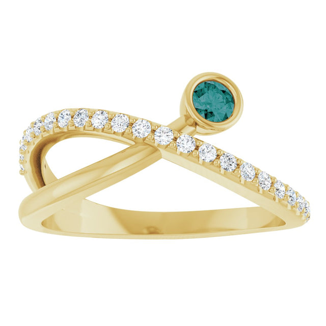 14K Gold Round Natural Alexandrite Criss-Cross Bezel-Set Ring – 3mm Stones - Yellow Gold - view 3