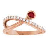 14K Gold Round Natural Ruby Criss-Cross Bezel-Set Ring – 3mm Stones - Rose Gold - view 3