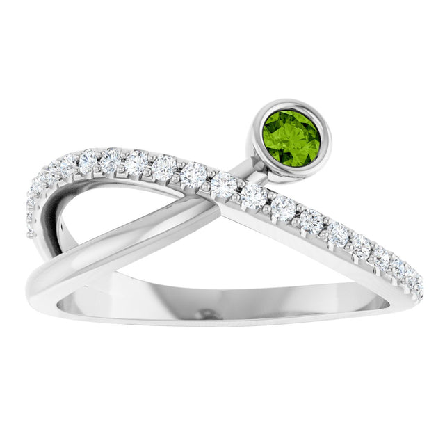 14K Gold Round Natural Peridot Criss-Cross Bezel-Set Ring – 3mm Stones - White Gold - view 3