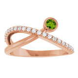 14K Gold Round Natural Peridot Criss-Cross Bezel-Set Ring – 3mm Stones - Rose Gold - view 3