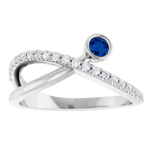 14K Gold Round Natural Blue Sapphire Criss-Cross Bezel-Set Ring – 3mm Stones - White Gold - view 3