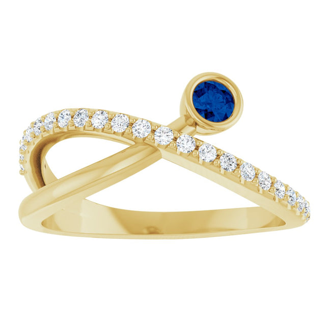 14K Gold Round Natural Blue Sapphire Criss-Cross Bezel-Set Ring – 3mm Stones - Yellow Gold - view 3