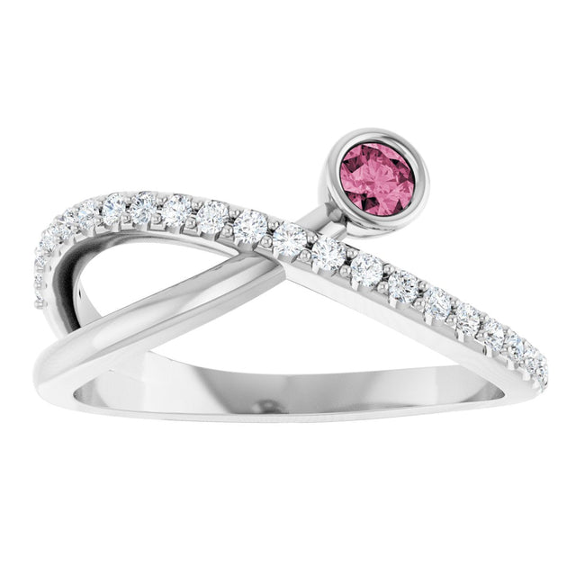 Platinum Round Natural Pink Tourmaline Criss-Cross Bezel-Set Ring – 3mm Stones - view 3