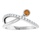 Platinum Round Natural Citrine Criss-Cross Bezel-Set Ring – 3mm Stones - view 3