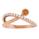 14K Gold Round Natural Citrine Criss-Cross Bezel-Set Ring – 3mm Stones - Rose Gold - view 3