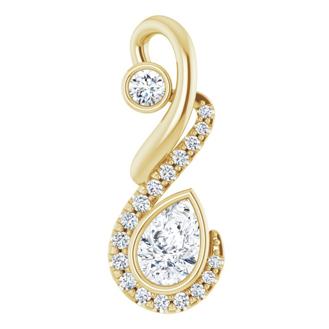 14K Gold Pear Natural Diamond Freeform Necklace or Pendant - Yellow Gold
