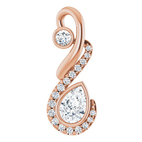 14K Gold Pear Natural Diamond Freeform Necklace or Pendant - Rose Gold