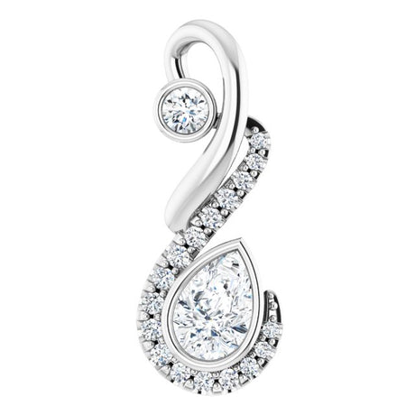 14K Gold Pear Natural Diamond Freeform Necklace or Pendant - White Gold