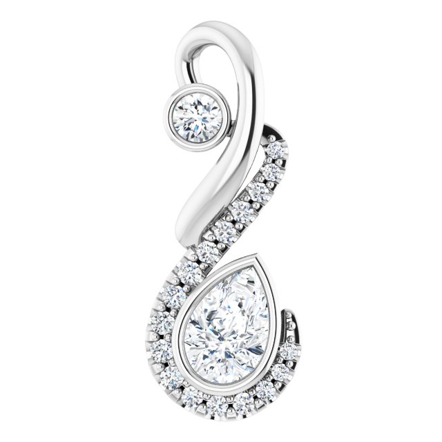 14K Gold Pear Natural Diamond Freeform Necklace or Pendant - White Gold