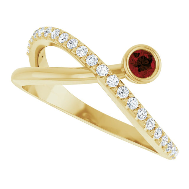 14K Gold Round Natural Mozambique Garnet Criss-Cross Bezel-Set Ring – 3mm Stones - Yellow Gold - view 5