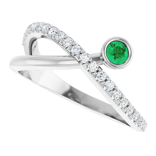 Platinum Round Natural Emerald Criss-Cross Bezel-Set Ring – 3mm Stones - view 5
