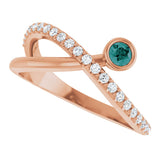 14K Gold Round Natural Alexandrite Criss-Cross Bezel-Set Ring – 3mm Stones - Rose Gold - view 5