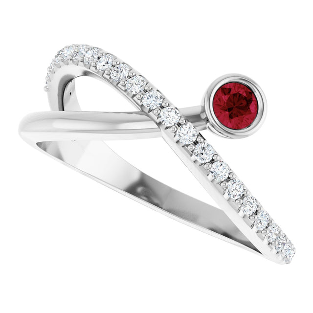14K Gold Round Natural Ruby Criss-Cross Bezel-Set Ring – 3mm Stones - White Gold - view 5