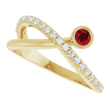 14K Gold Round Natural Ruby Criss-Cross Bezel-Set Ring – 3mm Stones - Yellow Gold - view 5