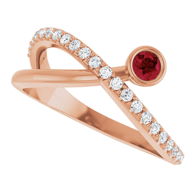 14K Gold Round Natural Ruby Criss-Cross Bezel-Set Ring – 3mm Stones - Rose Gold - view 5