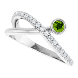 14K Gold Round Natural Peridot Criss-Cross Bezel-Set Ring – 3mm Stones - White Gold - view 5