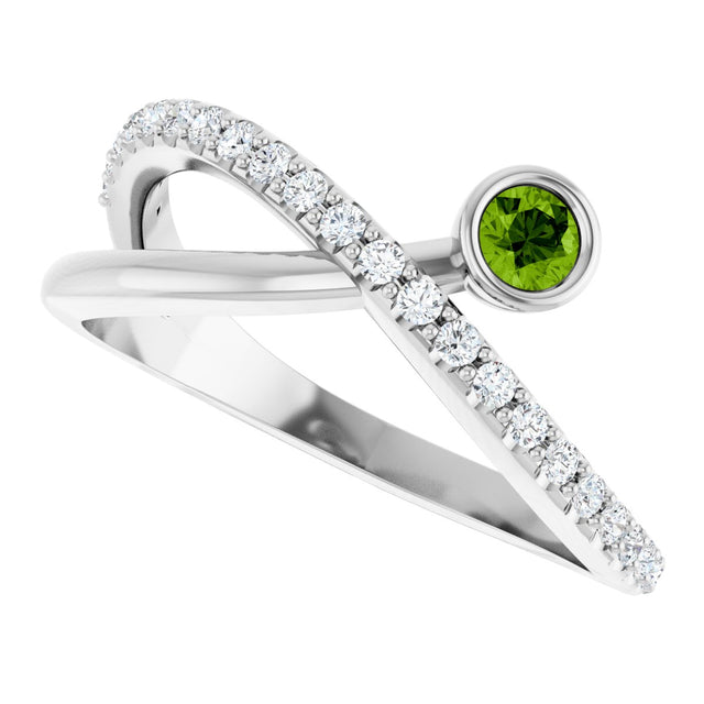 14K Gold Round Natural Peridot Criss-Cross Bezel-Set Ring – 3mm Stones - White Gold - view 5