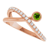 14K Gold Round Natural Peridot Criss-Cross Bezel-Set Ring – 3mm Stones - Rose Gold - view 5