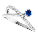 Platinum Round Natural Blue Sapphire Criss-Cross Bezel-Set Ring – 3mm Stones - view 5