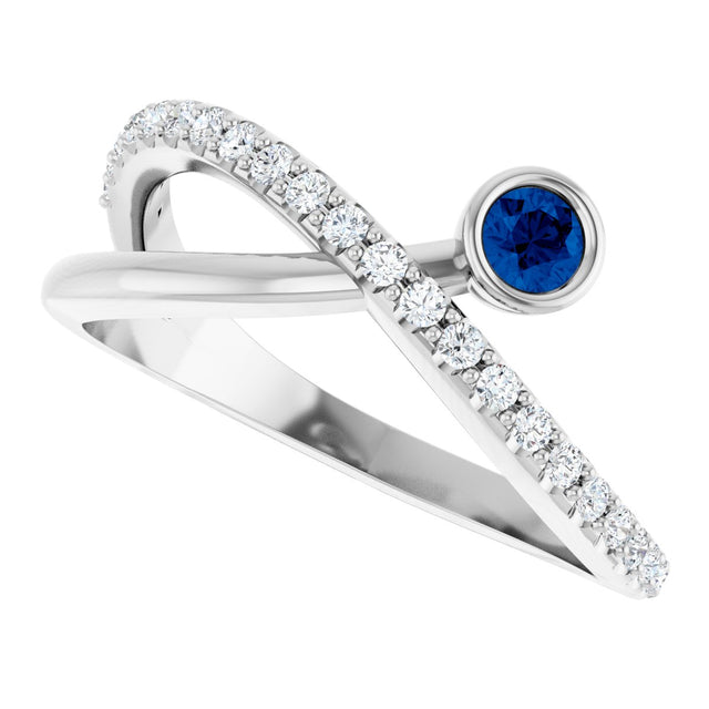 14K Gold Round Natural Blue Sapphire Criss-Cross Bezel-Set Ring – 3mm Stones - White Gold - view 5
