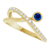 14K Gold Round Natural Blue Sapphire Criss-Cross Bezel-Set Ring – 3mm Stones - Yellow Gold - view 5