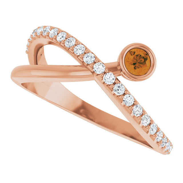 14K Gold Round Natural Citrine Criss-Cross Bezel-Set Ring – 3mm Stones - Rose Gold - view 5