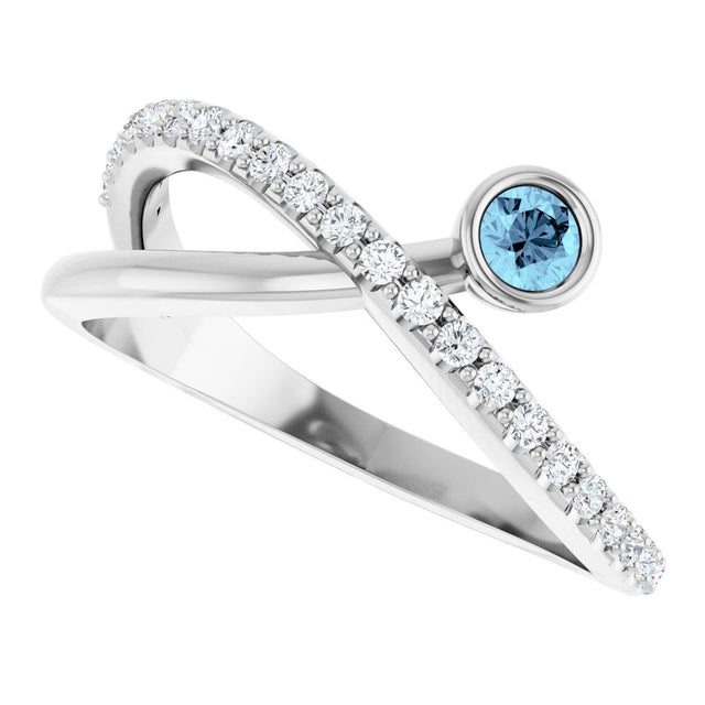 Platinum Round Natural Aquamarine Criss-Cross Bezel-Set Ring – 3mm Stones - view 5