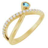 14K Gold Round Natural Aquamarine Criss-Cross Bezel-Set Ring – 3mm Stones - Yellow Gold