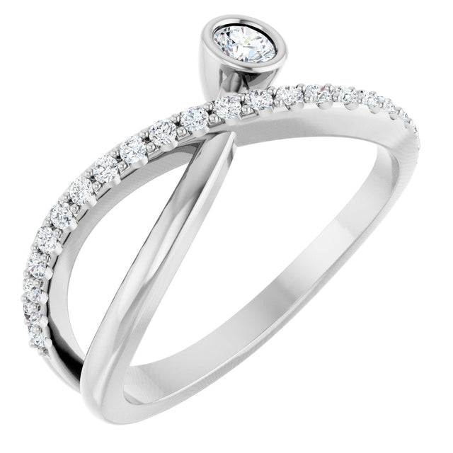Platinum Round Natural Diamond Criss-Cross Bezel-Set Ring – 3mm Stones