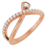 14K Gold Round Natural Diamond Criss-Cross Bezel-Set Ring – 3mm Stones - Rose Gold