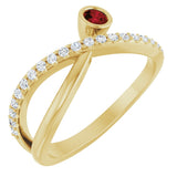 14K Gold Round Natural Mozambique Garnet Criss-Cross Bezel-Set Ring – 3mm Stones - Yellow Gold
