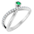 14K Gold Round Natural Emerald Criss-Cross Bezel-Set Ring – 3mm Stones - White Gold