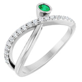 14K Gold Round Natural Emerald Criss-Cross Bezel-Set Ring – 3mm Stones - White Gold