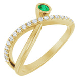14K Gold Round Natural Emerald Criss-Cross Bezel-Set Ring – 3mm Stones - Yellow Gold