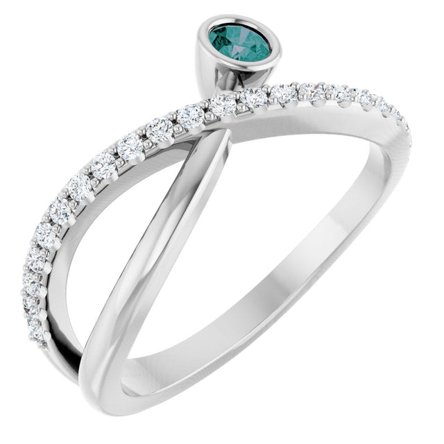 14K Gold Round Natural Alexandrite Criss-Cross Bezel-Set Ring – 3mm Stones - White Gold