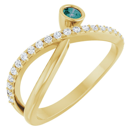 14K Gold Round Natural Alexandrite Criss-Cross Bezel-Set Ring – 3mm Stones - Yellow Gold