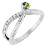 14K Gold Round Natural Peridot Criss-Cross Bezel-Set Ring – 3mm Stones - White Gold