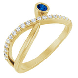 14K Gold Round Natural Blue Sapphire Criss-Cross Bezel-Set Ring – 3mm Stones - Yellow Gold