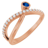 14K Gold Round Natural Blue Sapphire Criss-Cross Bezel-Set Ring – 3mm Stones - Rose Gold