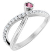 Platinum Round Natural Pink Tourmaline Criss-Cross Bezel-Set Ring – 3mm Stones