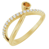 14K Gold Round Natural Citrine Criss-Cross Bezel-Set Ring – 3mm Stones - Yellow Gold