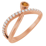 14K Gold Round Natural Citrine Criss-Cross Bezel-Set Ring – 3mm Stones - Rose Gold